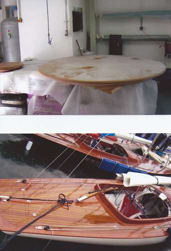 préparation table ronde  et résultat final d'un pont de bateau